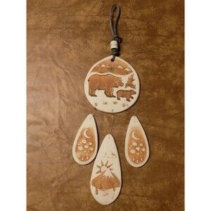 Yellowstone Mama Bear & Cub Mountains Painted Ceramic Art Wind Chime Decor